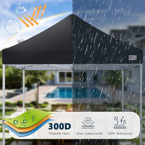 マスターキャノピー（MASTERCANOPY）タープテント ワンタッチ 3M 商用 アウトドア用 三段階調節 スチールフレーム 耐水 UVカット（キャスターバッグ ペグ ロープ ウェイトバッグ付き）（ブラック） 6枚目