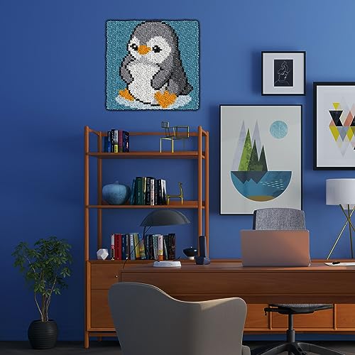 Image of YP Latch Hook Kits for Kids Adults DIY Rug Tapestry Kits with Printed Canvas Embroidery Kits Festival Gifts Home Decoration (Penguin,11.8inch X 11.8inch)