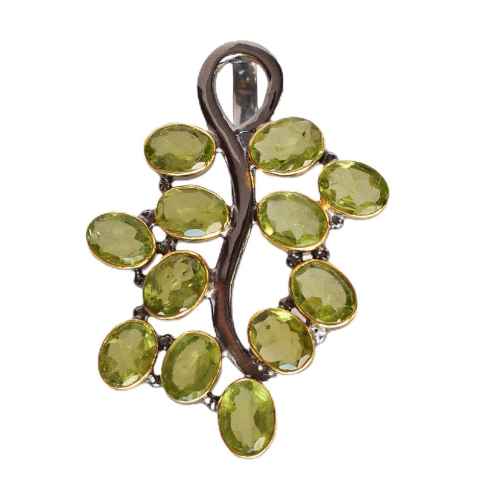 Collar con colgante de plata de ley 925, chapado en rodio negro, peridoto ovalado facetado, 7 x 5 mm, piedra natal de agosto, hecho a mano