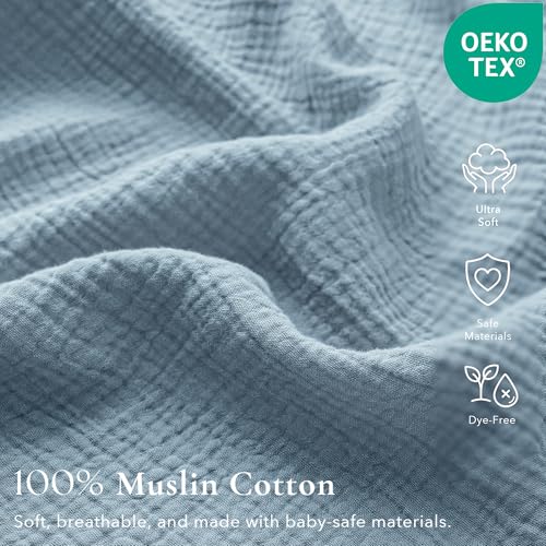 Image of Konssy Muslin Crib Sheets 2 PCS, 100% Cotton Baby Crib Sheets for Standard Crib Mattress (28 inchx 52 inch), Soft and Breathable for Boys, Girls (Blue Whale,Blue)