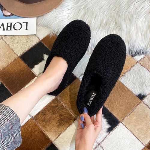 Women's men's plush slippers cotton slippers round headed slippers plush wool slippers soft rolled edge slippers lightweight home shoes wool lining comfortable loafers2