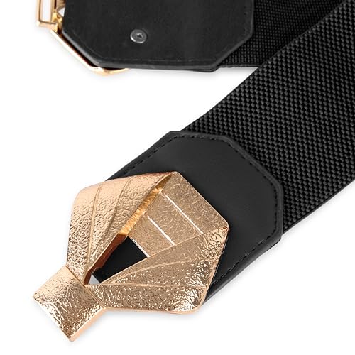 BlackButterfly Wide Elastic Cinch Stretch Waistband Retro Gold Bow Buckle Waist Belt4