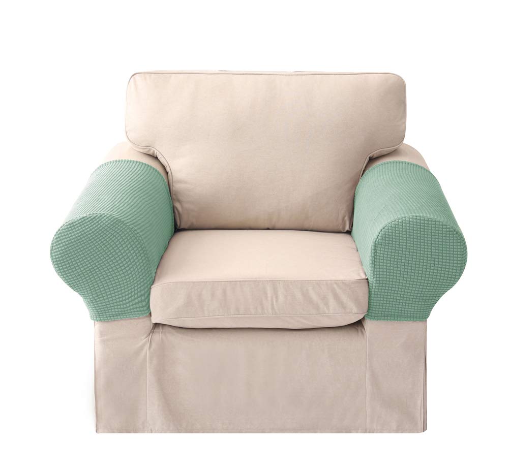 MonbaSet of 2 Armrest Cover, Stretch Fabric Anti Slip Armchairs Sofa Arm Cover Stretchy Furniture Protector Arm Cap,Green