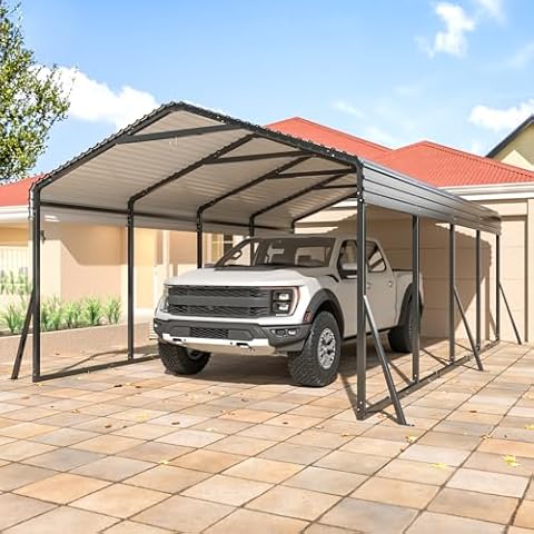 AIRWIRE Carport 12x20 FT Metal Carport with Reinforced Base Outdoor Heavy Duty Garage Galvanized Car Shelter for Pickup, Boat, Car and Tractors Cover