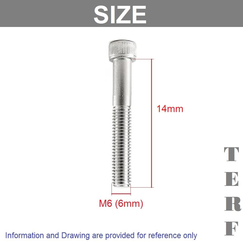 TERF® M6 X 14mm Hex Socket Cap Head Machine Screws Stainless Steel A2 (304) Machine Screw M6 (6mm) X 14mm Allen Key Hexagonal Socket Cap Bolts - Image 3