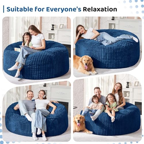 Image of HABUTWAY 6FT Bean Bag Chair, 6' Large Bean Bag Chairs for Adults with Removable Stripe Plush Cover, Memory Foam Beanbag Chair for Living Room Bedroom Dorm,Blue