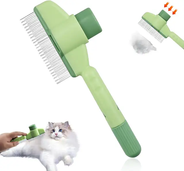 Peigne autonettoyant anti-puces pour chat - Brosse de toilettage verte