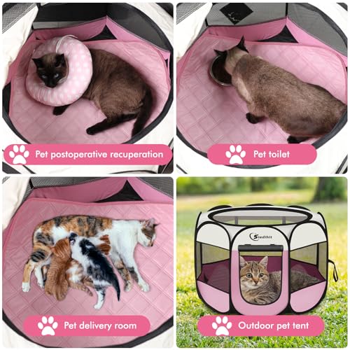 Image of Siedihit Dog Cat Playpen, Puppy Pet Playpen Indoor for Small Dog Crate Tent Cage Outdoor, Portable Pop Up Dogs Enclosure Kennel with Carrying Case for Dogs /Cats /Rabbits(Pink, Small with pad)