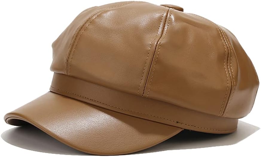 PU Newsboy Caps for Women Solid Color Paperboy Hat Cabbie Painter Cap