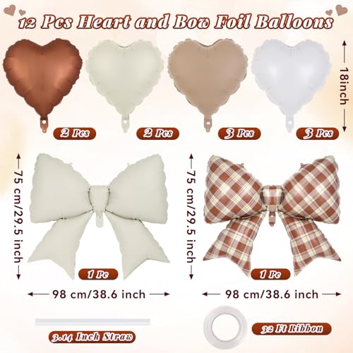 Image of 12 Pcs 18 Inch Heart Balloons and 38 Inch Bow Balloons, Large Foil Bow Heart Balloon Bow Party Decorations for Birthday Baby Shower Valentines Wedding Party
