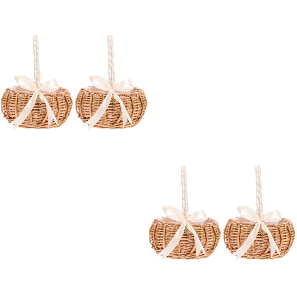 Amosfun 2 Set Cesto Di Fiori Easter Basket Cesto Per Ragazza Di Fiori in Raso Cestino Di Paglia Cestino Multiuso Portatile Intrecciato Stoffa Bianca 2 Pezzi * 2