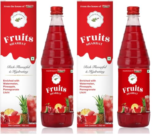 Image of Baidyanath Ayurvedant Fruit Sharbat - 750 ML - Refreshing Natural Beverage Mix Rich in Vitamins & Antioxidants for Summer Hydration (Pack of 2)