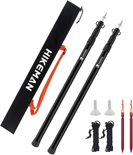 Hikeman Telescoping Tent Pole Aluminum Camping Tarp Poles,2pcs Canopy Poles Portable Tent