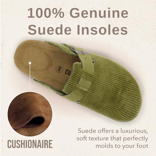 Image of CUSHIONAIRE Hana Womens Clogs | Comfortable Vegan Suede Clogs for Women | Slip On Potato Shoes with Cork Footbed & Arch Support | Memory Foam, Wide Widths Available