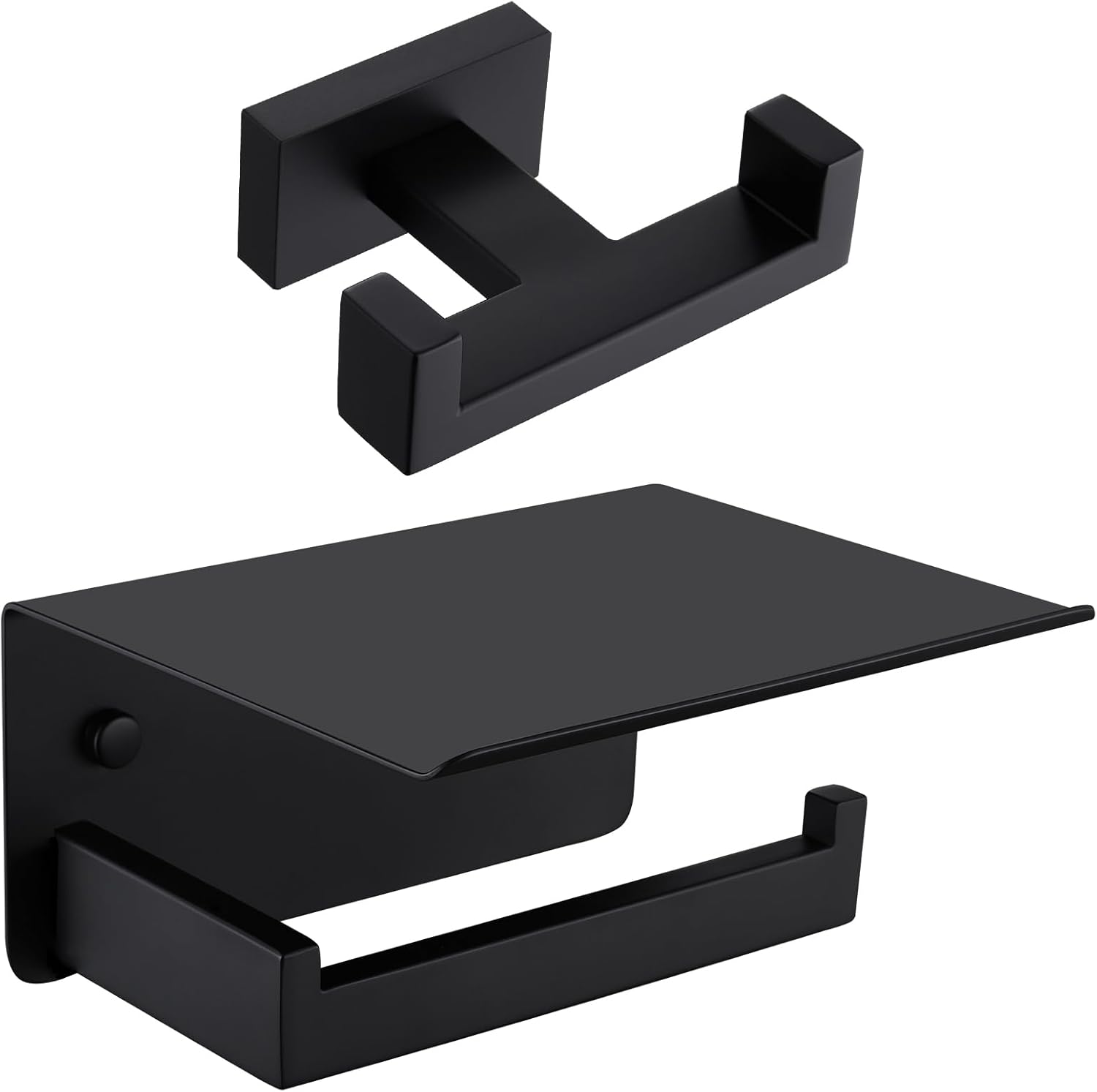 Toilet Paper Holder with Shelf, Double Towel Hook Bundle, APLusee Stainless Steel Wall Mounted Bathroom Accessories Matte Black