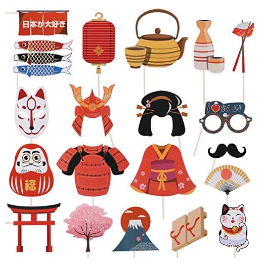 20pcs Fotomatón Props Fiesta Té Japonés Cocina Japonesa Sushi Restaurante Decoración Banquete Japonés Fiesta de Baile Accesorios de Foto