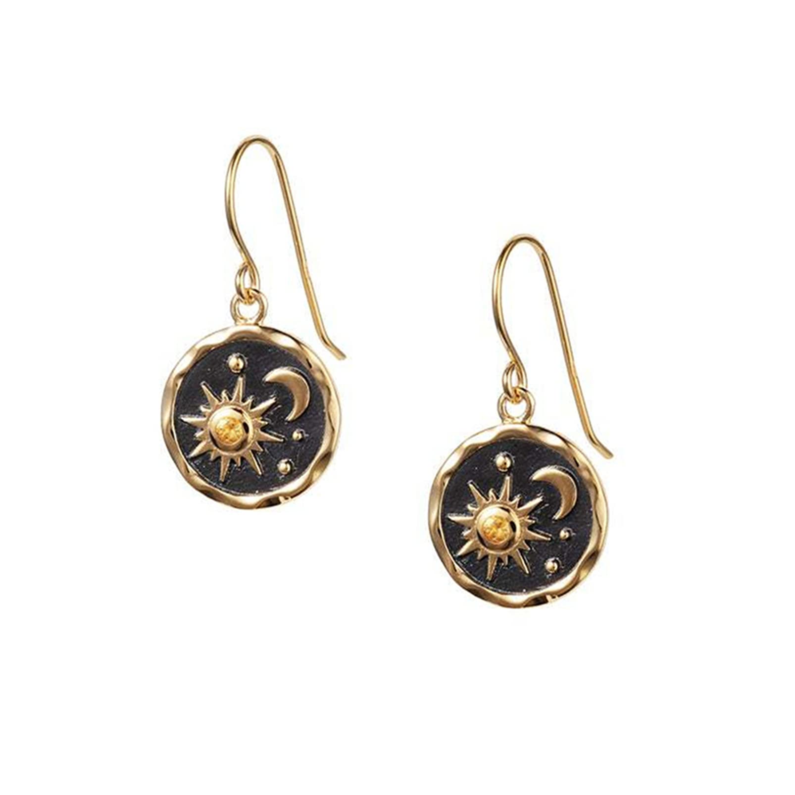 DAIHUIRetro Moon Sun Earrings Handmade Round Coin Drop Dangle Earrings for Women Girls (Gold)