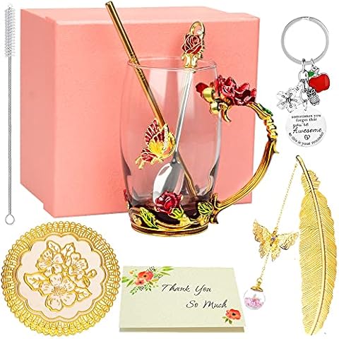 Taza de té de cristal con diseño de rosa roja Cover