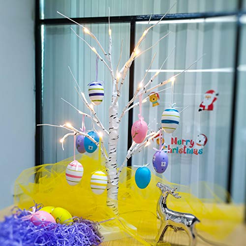 Easter Decorations, DIY Artificial Tree Lamp 24 inch Easter Tree White Birch Tree with Set of 12 Hanging Easter Egg Ornaments for Easter Home Decoration Wedding Holiday Party Birthday Indoor Use - Thumbnail 2