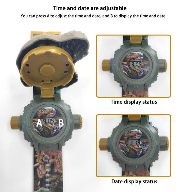 Children Dinosaur Projection Electronic Watch for Kids Flip Adjustable Digital Screen 3D Cartoon Animal 24 Projection Patterns Boys Girls Birthday Gift Educational Toy Children's Day Gift3