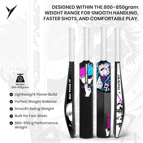 Image of Jaspo Fumes Premium Tennis Plastic Cricket Bat | Heavy Duty Full Size Bat (34 x 4.5 Inch) for All Age Groups | Anti-Slip Grip | Anime Design (800-850g)