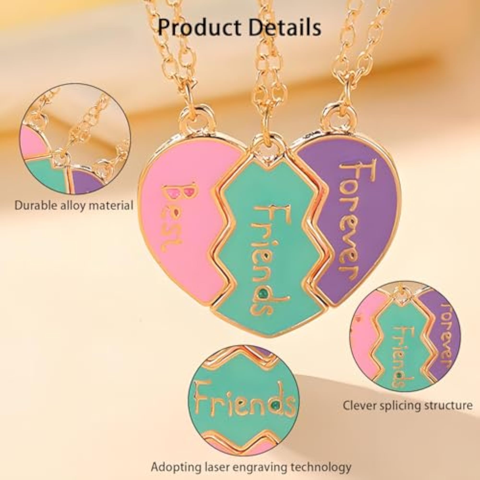 3 Piece Best Friend Necklace Set for Girls