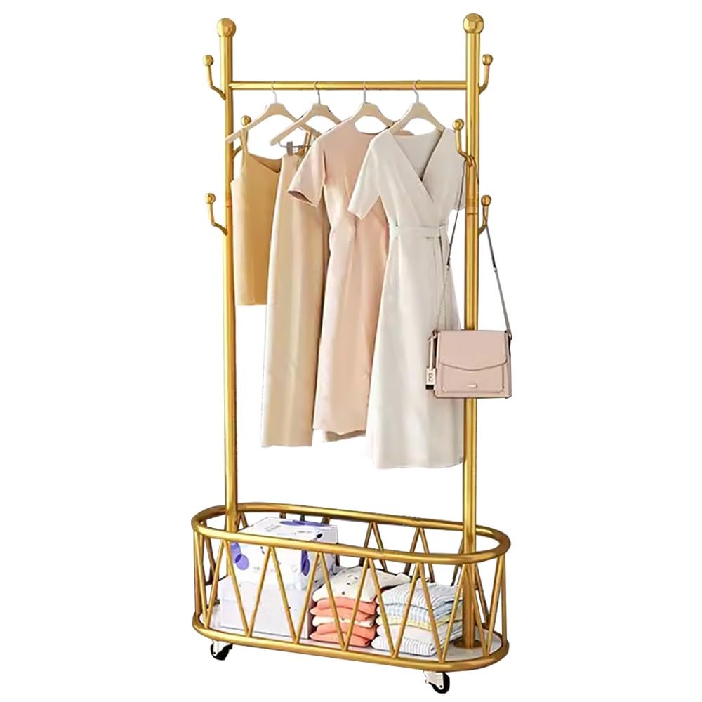 FGXHHS Heavy-Duty Mobile Coat Rack with Wheels, Industrial Steel Frame for Bedroom & Entryway, Space-Saving Design