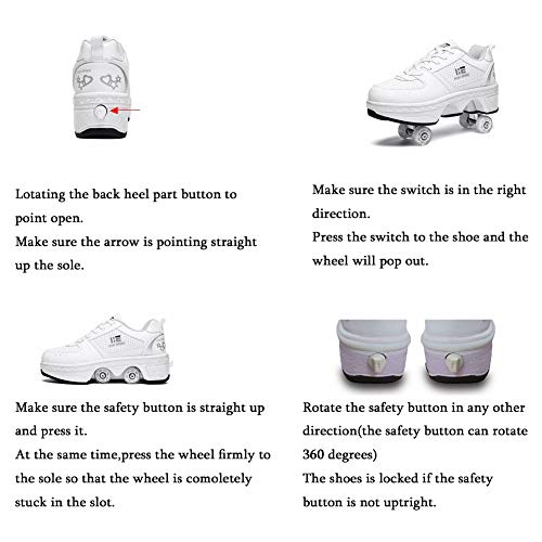 Kick Roller Shoes Skate，Walk Deformation Shoes ，Outdoor Running Shoes with Wheel for Adults Kids (White, EUR36)