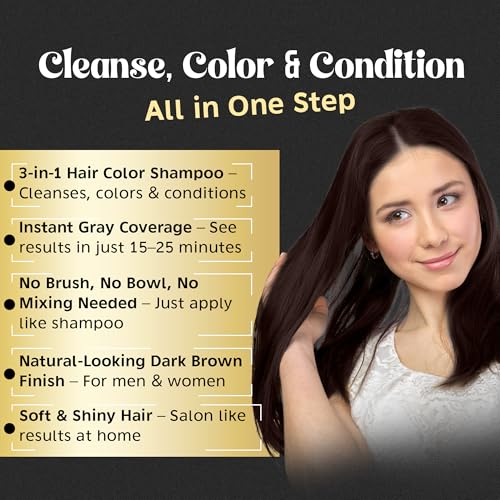Herbishh Hair Color Shampoo for Gray Hair – Natural Hair Dye Shampoo – Colors Hair in Minutes – Lasts Up To 3-4 Weeks – 500ML – 3-In-1 Hair Color – Colors, Cleanses, and Conditions (Dark Coffee)