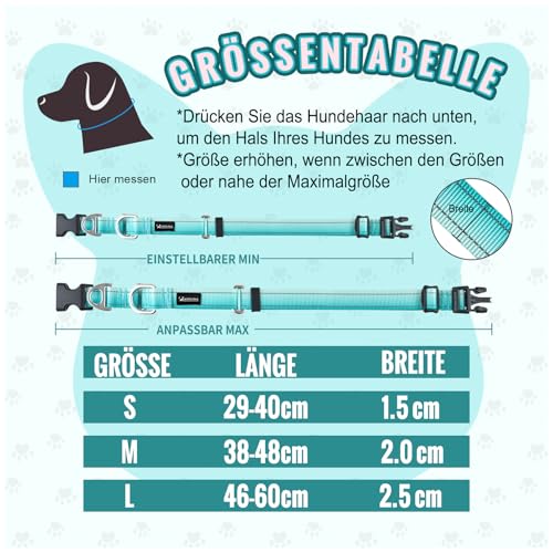 Arblina Martingale Halsband, Reflektierendes Zugstopp Halsband Hunde für Große Mittlere und Kleine Hunde, Nylon Hundehalsband Anti Zug, Anti-Pull Collar for Dogs, Türkis, M