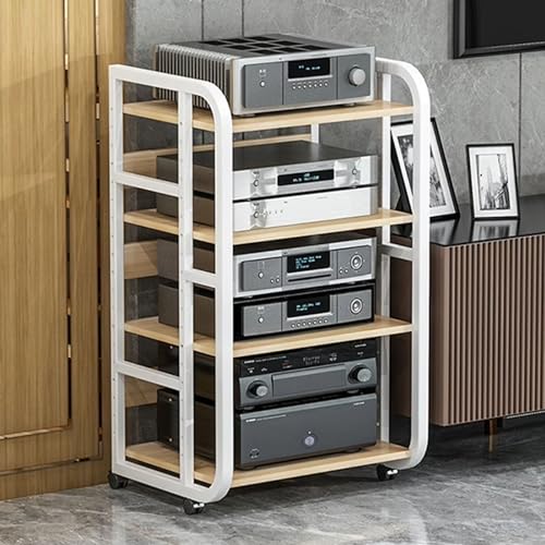 4/5-Tier AV Media Stand Cabinet, Home Theater Entertainment Media Center Stereo Rack CD DVD Player Stand Audio Tower with Height Adjustable Woode Shelf(Size:4-Tier)
