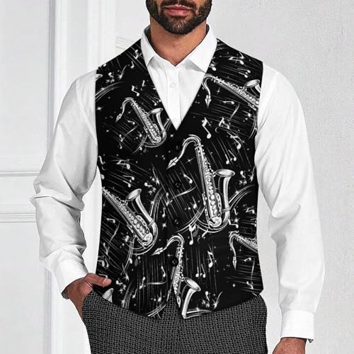 Saxophone Men's Suit Vests Business Formal Dress Vest V-Neck Waistcoat for Wedding Casual2
