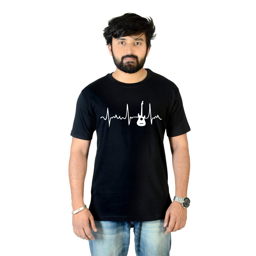 ChiraiyaaHalf Sleeves Stylish Cotton T-Shirt for Mens (Guitar, Music, Heart Beat, Lover, Printed, Trend, New, Typography)