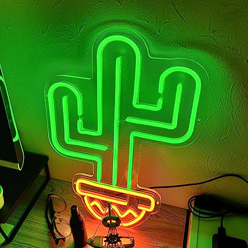 Image of QILAND Cactus LED Neon Sign Super Bright Acrylic Handmade Led Light Neon Light Size 12.2x17.7 in Cactus Sign for Shop Window Store Display Beer Bar Nightclub Grand Opening Gift, Green