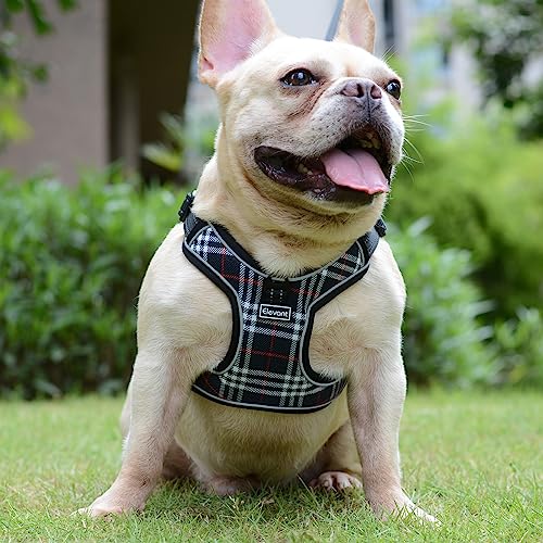 Elevant Hundegeschirr Einstellbar, Step-in Geschirr Reflektierend, Weich Gepolstert Atmungsaktiv Brustgeschirr für Kleine, Mittelgroße und Große Hunde, Welpen (S, Schwarz Kariert)
