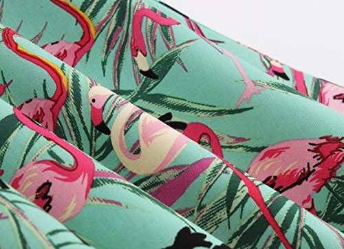 Wellwits Women's Tropical Leaf Flamingo Hepburn 1950s Vintage Swing Dress4
