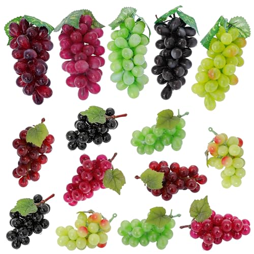 dallisten 15Pack Assorted Artificial Grapes Fake Fruit Lifelike Faux Grape Bunches with Frosted Glossy Clusters Rubber Grapes for Kitchen Bowl Wedding Wine Dcor Photo Props (Black Purple Red Green)