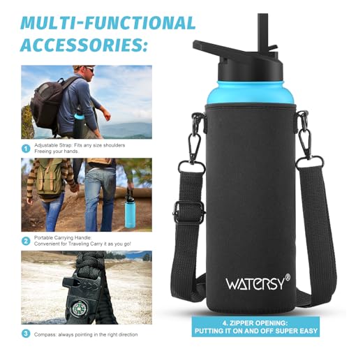 Image of 40oz Insulated Water Bottle (Cold for 48 Hrs),BPA Free&Leak Proof,Stainless Steel Water Flask,Water Jug with Straw Spout Lids for Gym,Hiking,Travel,Sky Blue