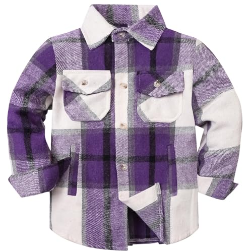 Image of Cromoncent Mens Boys Thick Flannel Shirt Long Sleeve Shirt Jacket Casual Button Down Multi Pockets Shacket