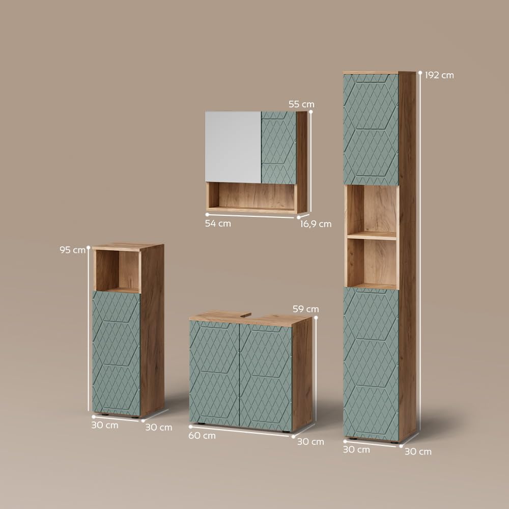 Livinity Ensemble de Meubles de Salle de Bain Ronco, Vert/Chêne doré 60 cm