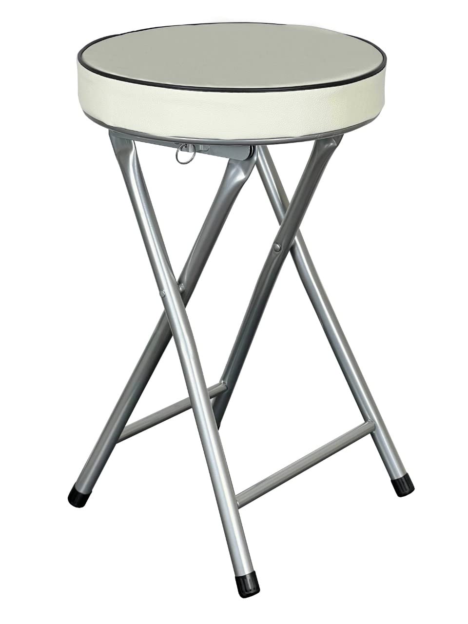 HOMION Round Compact Thick Padded Folding Stool for Home Office Small Junior 49cm High Breakfast (Cream)