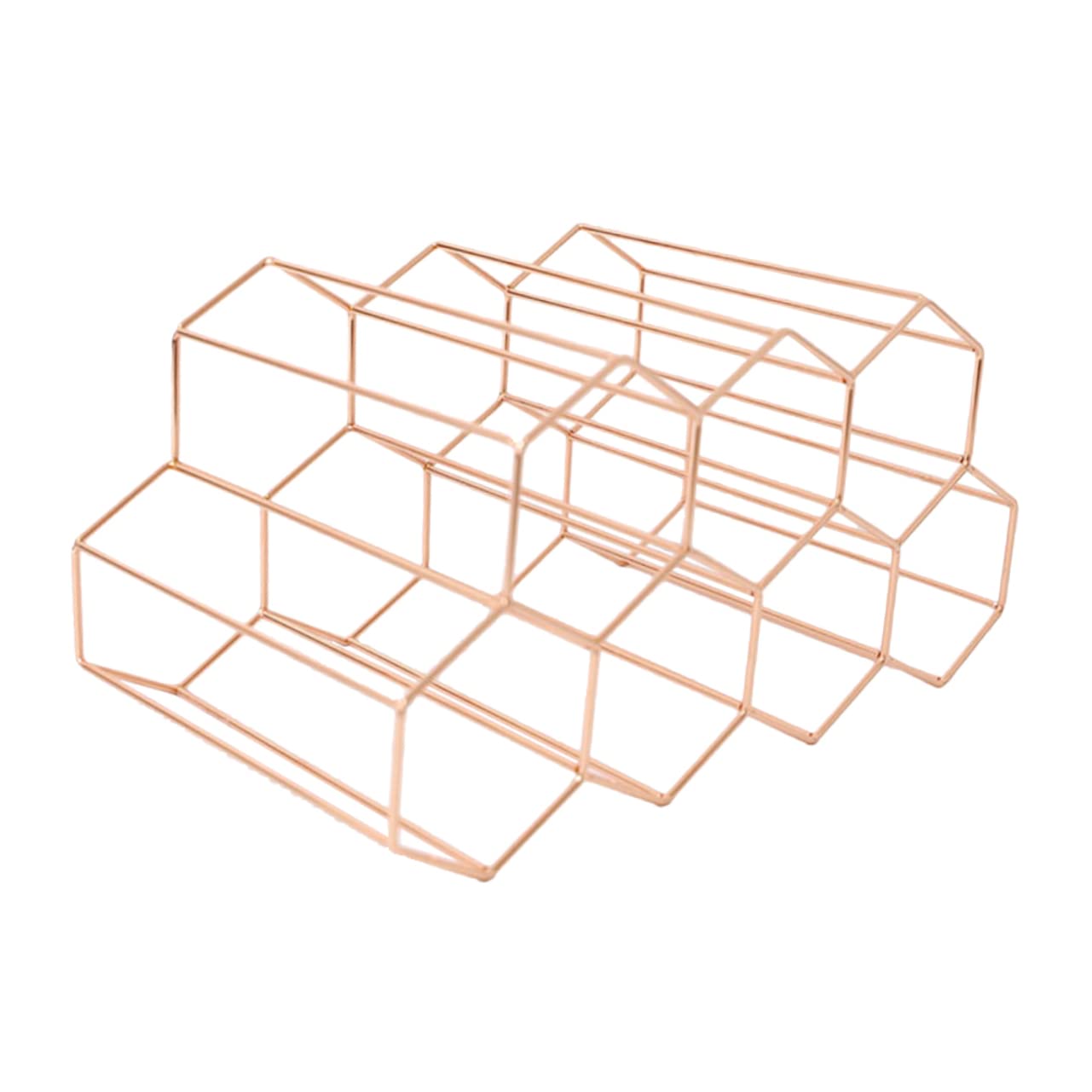 STOBAZA Rose Gold Double Layer Wine Rack Modern Metal Freestanding Storage Stand for Wine Bottles Stylish Geometric Wine Display Bar for Kitchen Office