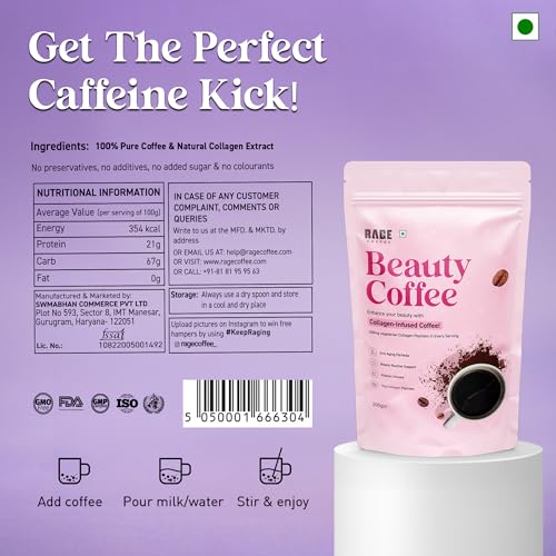 Rage Coffee Collagen Infused Beauty Coffee Powder - 200g | 100% Pure Coffee& Natural Collagen Extract For Healthy Skin, Hair & Nails | Improved Immune Function - Image 7