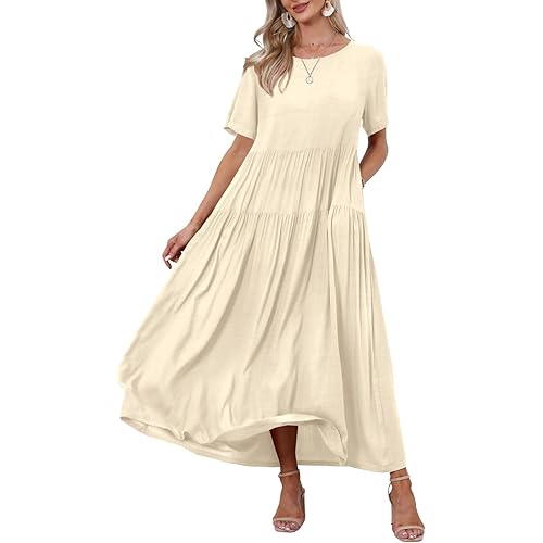 YESNO Women Casual Loose Bohemian Floral Dresses with Pockets Short Sleeve Summer Beach Swing Dress