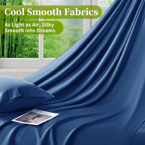 Shilucheng 100% Viscose Derived from Bamboo_ Sheets Cal King Size 6pcs - Ultra Cooling & Silky Soft Bed Sheets, 16" Deep Pocket, Perfect for Hot Sleepers, Hotel Bedding Sheets (Navy Blue)