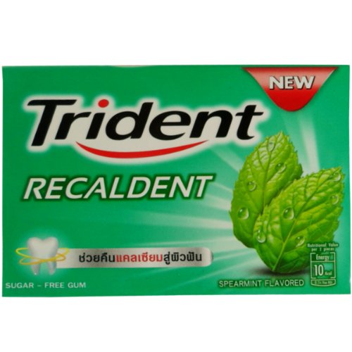 Trident Recaldent Chewing Gum Spearmint Flavored Sugar Free Dental Health Net Wt 12.6 G (9 Pellets) X 9 Boxes
