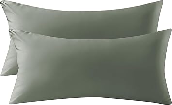 MILDLY Kissenbezug 40x80 Baumwolle Satin,Kissenbezüge 2 Teilig mit Reißverschluss,ÖkoTex Zertifiziert, Weich und Bequem, GrauSage