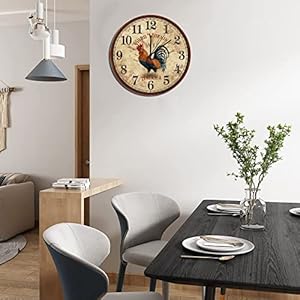 UFunhome 10-Inch Retro Wall Clock, Round Silent Non Ticking Battery Operated Clock Wood for Loft/Living Room/Classroom Decoration, Vintage Style French Country Rustic Barn Rooster UFunhome 10 Inch Retro Wall Clock Round Silent Non Ticking Battery Operated Clock Wood for LoftLiving RoomClassroom Decoration Vintage Style French Country Rustic Barn Rooster