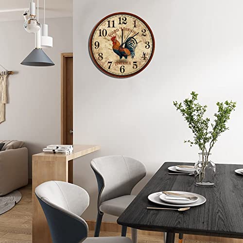 UFunhome-10-Inch-Retro-Wall-Clock-Round-Silent-Non-Ticking-Battery-Operated-Clock-Wood-for-LoftLiving-RoomClassroom-Decoration-Vintage-Style-French-Country-Rustic-Barn-Rooster UFunhome 10 Inch Retro Wall Clock Round Silent Non Ticking Battery Operated Clock Wood for LoftLiving RoomClassroom Decoration Vintage Style French Country Rustic Barn Rooster