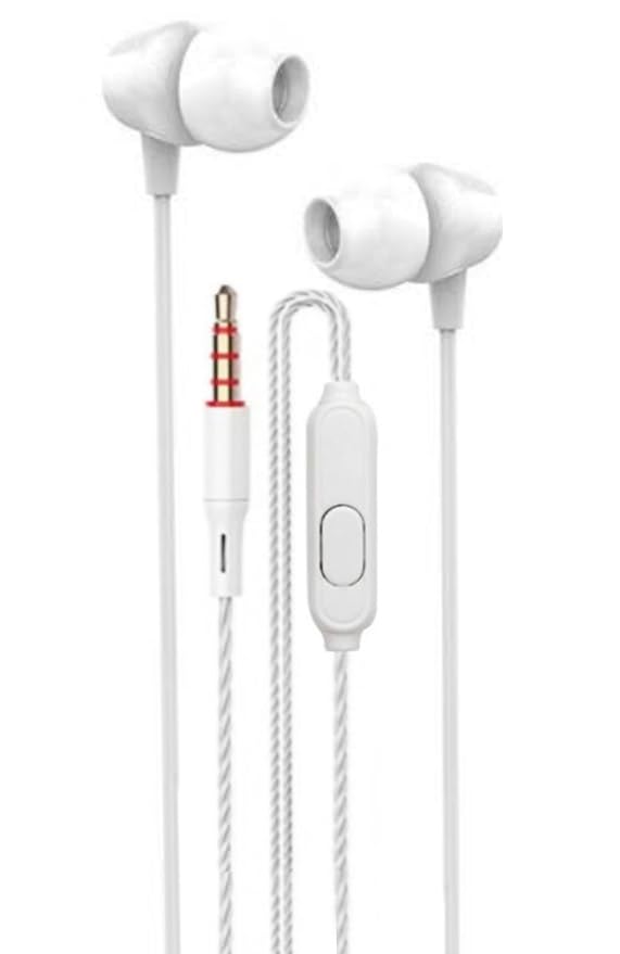 Meyaar RP-2280 Wired Durable Metal Earphones Earbuds with Microphone & Deep Bass Clear Sound Noise Isolating in Ear Headphones, Stereo Ear Buds for Cell Phones, Laptop, Tablet (Metal White)